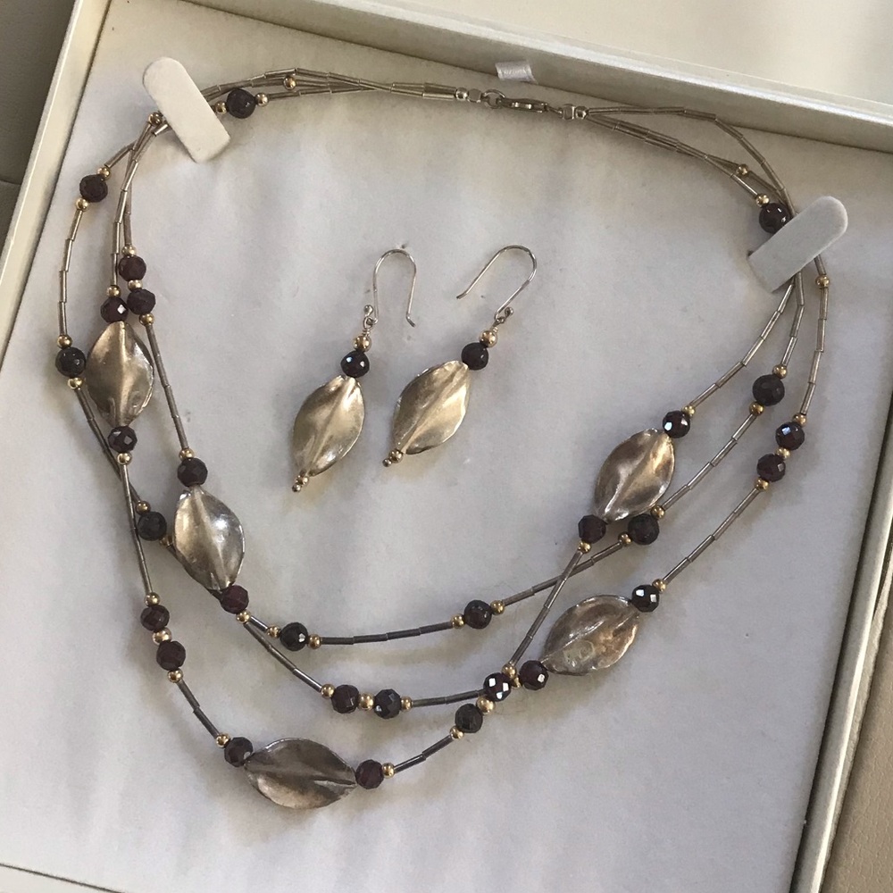 .925 sterling silver Israel designed & made necklace & earrings set Anthro style - Picture 4 of 16